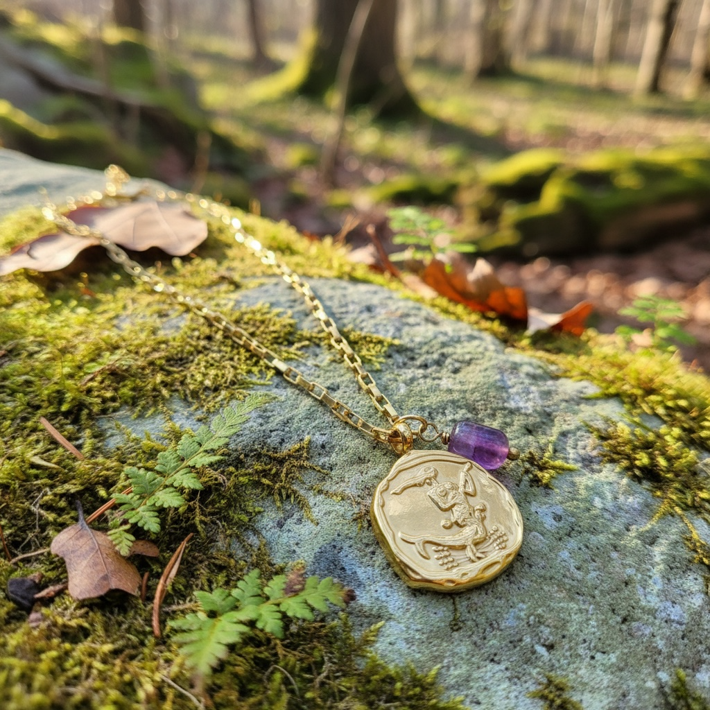 Sternzeichenkette Jungfrau mit Anhänger aus Amethyst – 18K vergoldeter Edelstahl