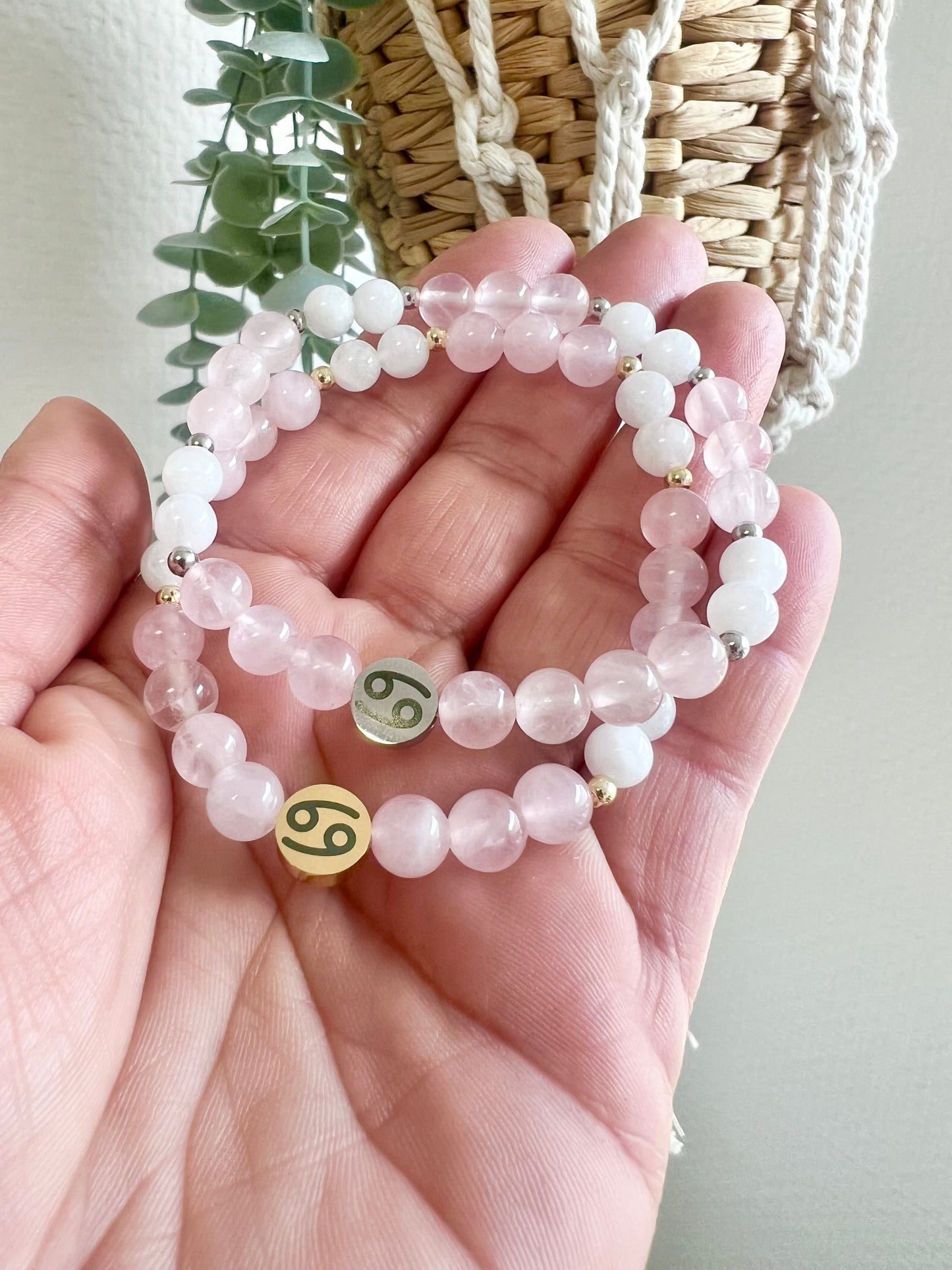 KREBS ♋️ - Sternzeichen Armband mit Rosenquarz und Mondstein