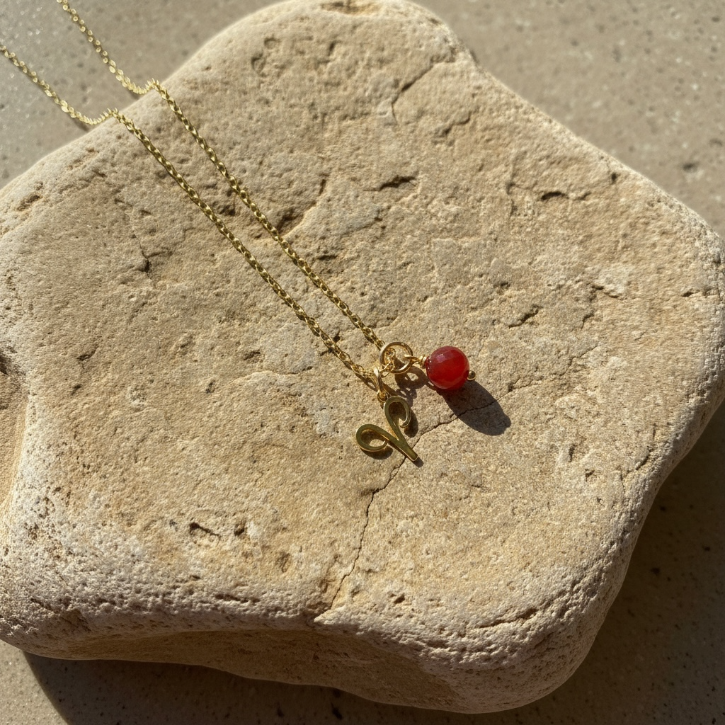 Zarte Sternzeichenkette Widder mit Karneol – 18K vergoldeter Edelstahl