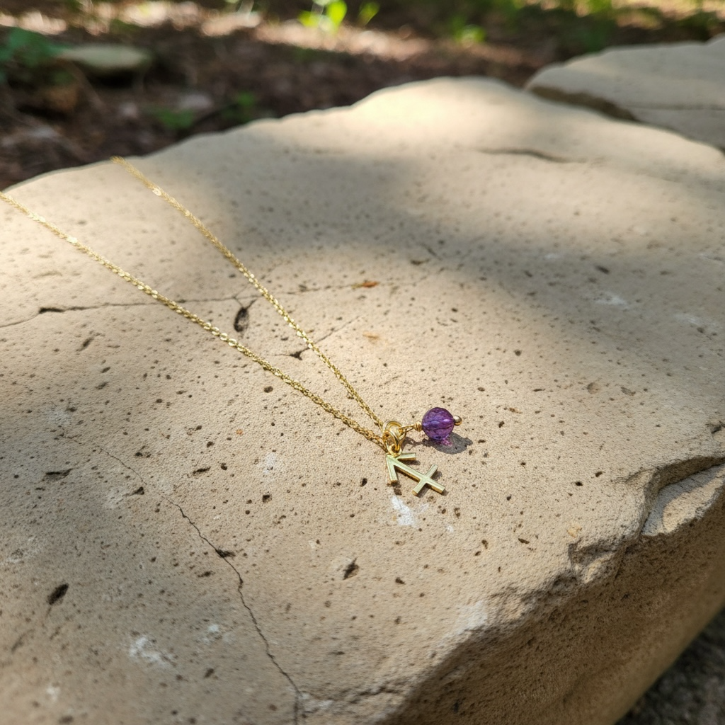 Zarte Sternzeichenkette Schütze mit Anhänger aus Amethyst – 18K vergoldeter Edelstahl