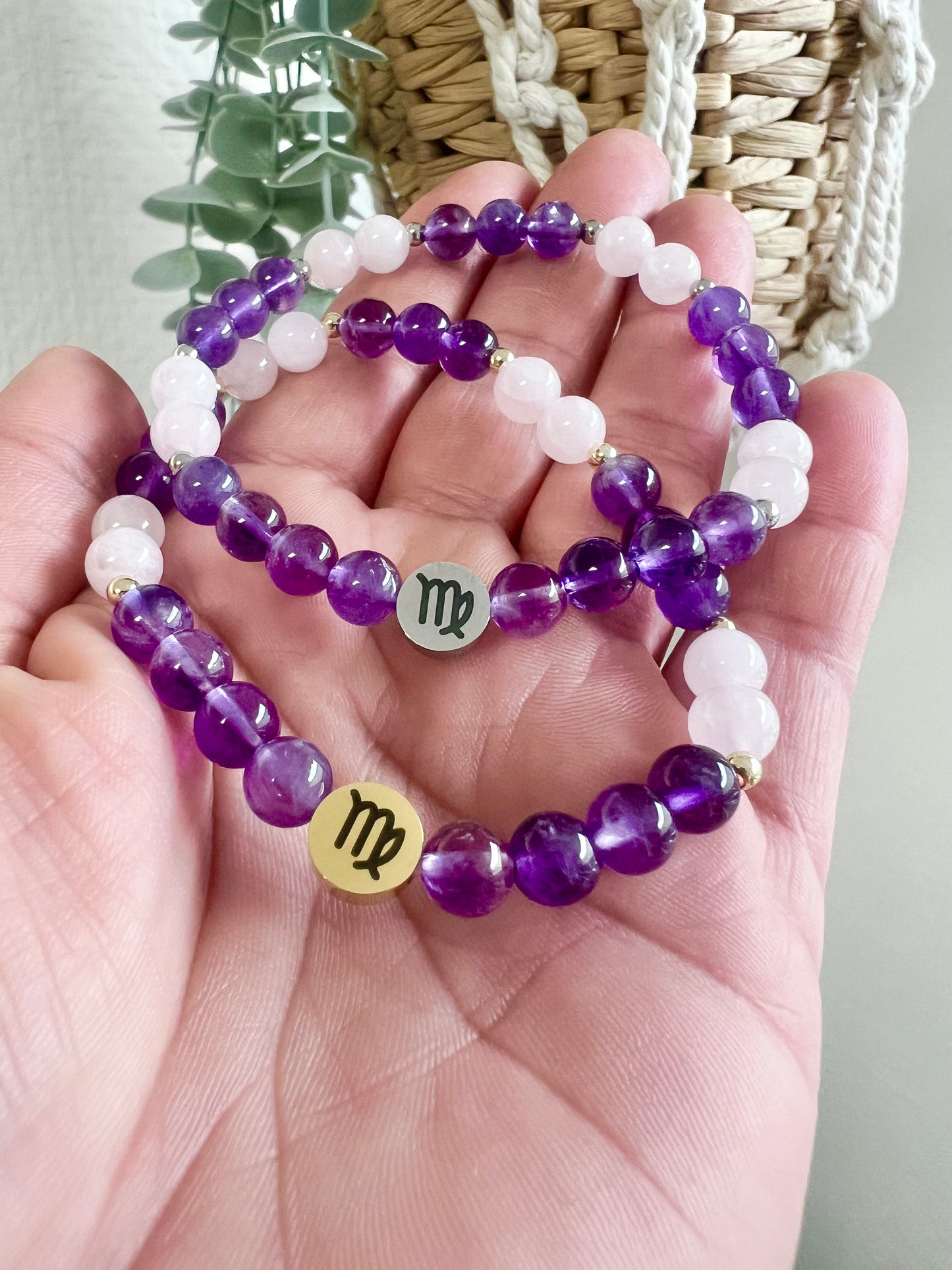 JUNGFRAU ♍️ - Sternzeichen Armband mit Amethyst und Rosenquarz