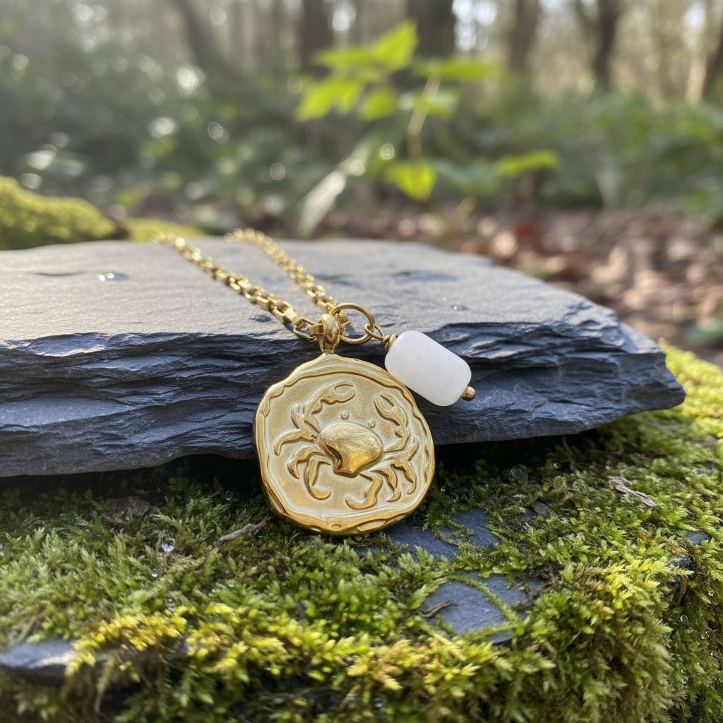 Sternzeichenkette Krebs mit Anhänger aus Mondstein – 18K vergoldeter Edelstahl