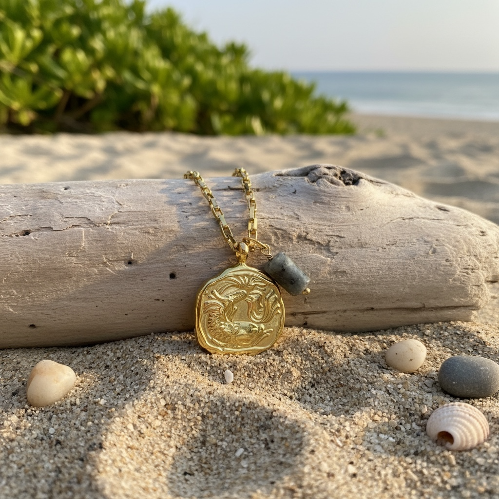 Sternzeichenkette Fische mit Anhänger aus Labradorit – 18K vergoldeter Edelstahl