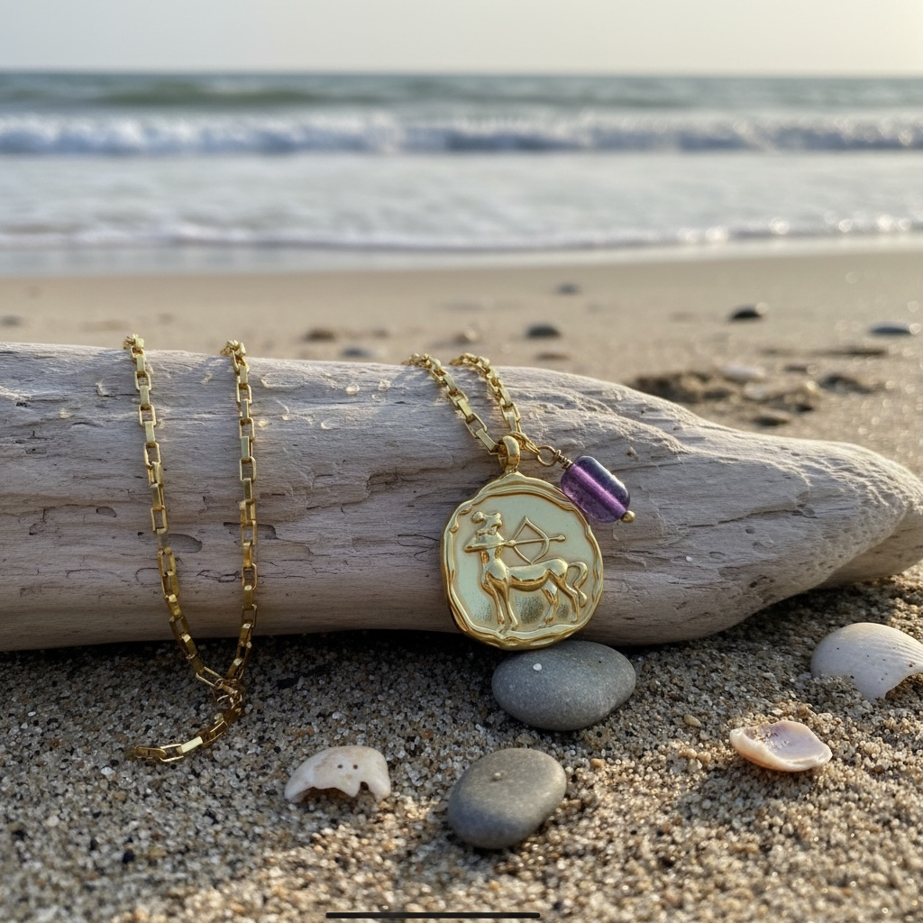 Sternzeichenkette Schütze mit Anhänger aus Amethyst – 18K vergoldeter Edelstahl
