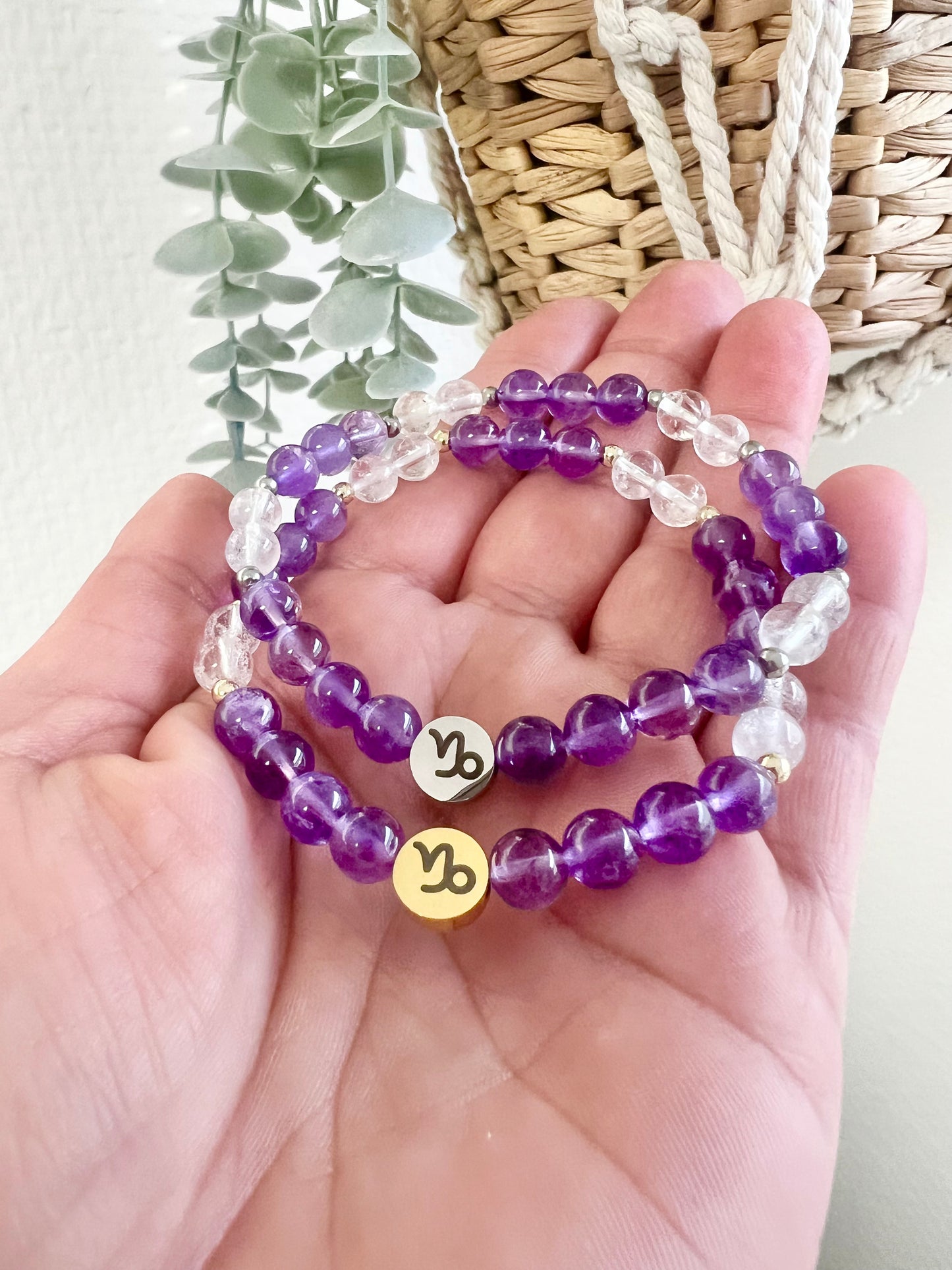 STEINBOCK ♑️ - Sternzeichen Armband mit Amethyst und Bergkristall