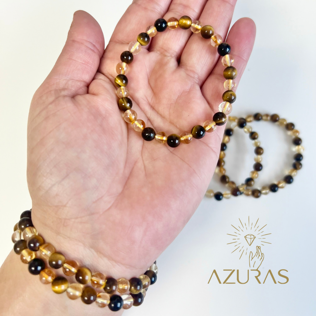 Goldene Kraft & Mut Citrin Tigerauge Mix Armband