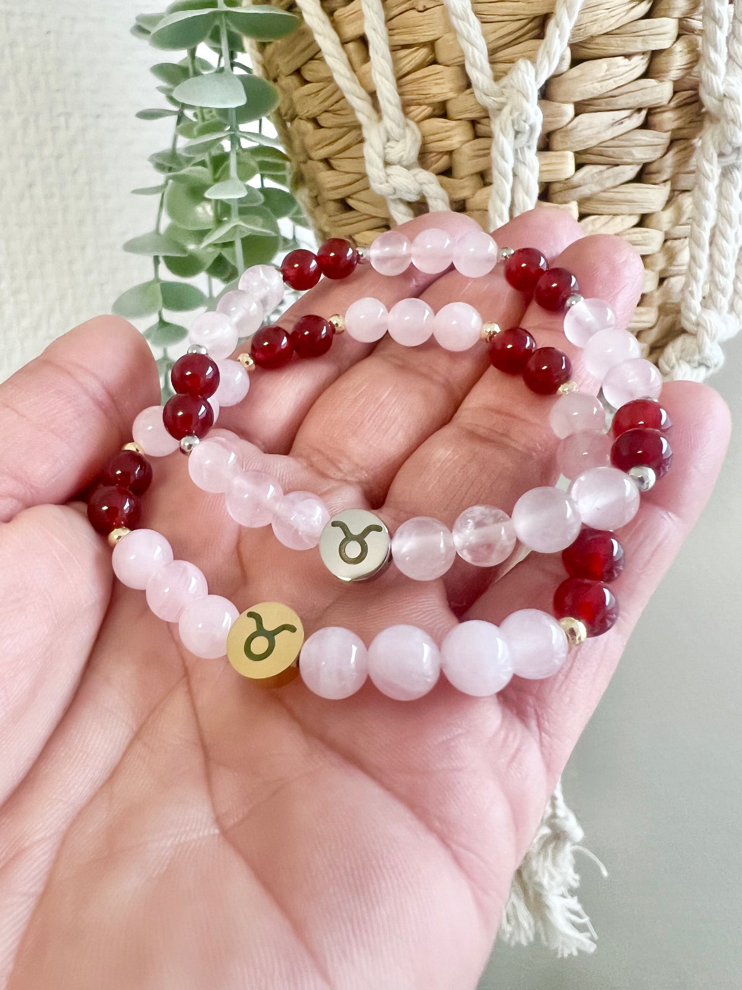 STIER ♉️ - Sternzeichen Armband mit Karneol und Rosenquarz