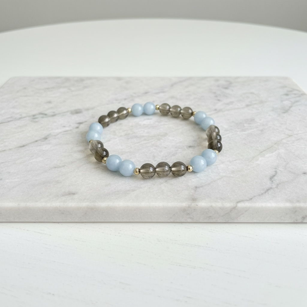 Fels in der Brandung Armband Angelit , Rauchquarz Mix