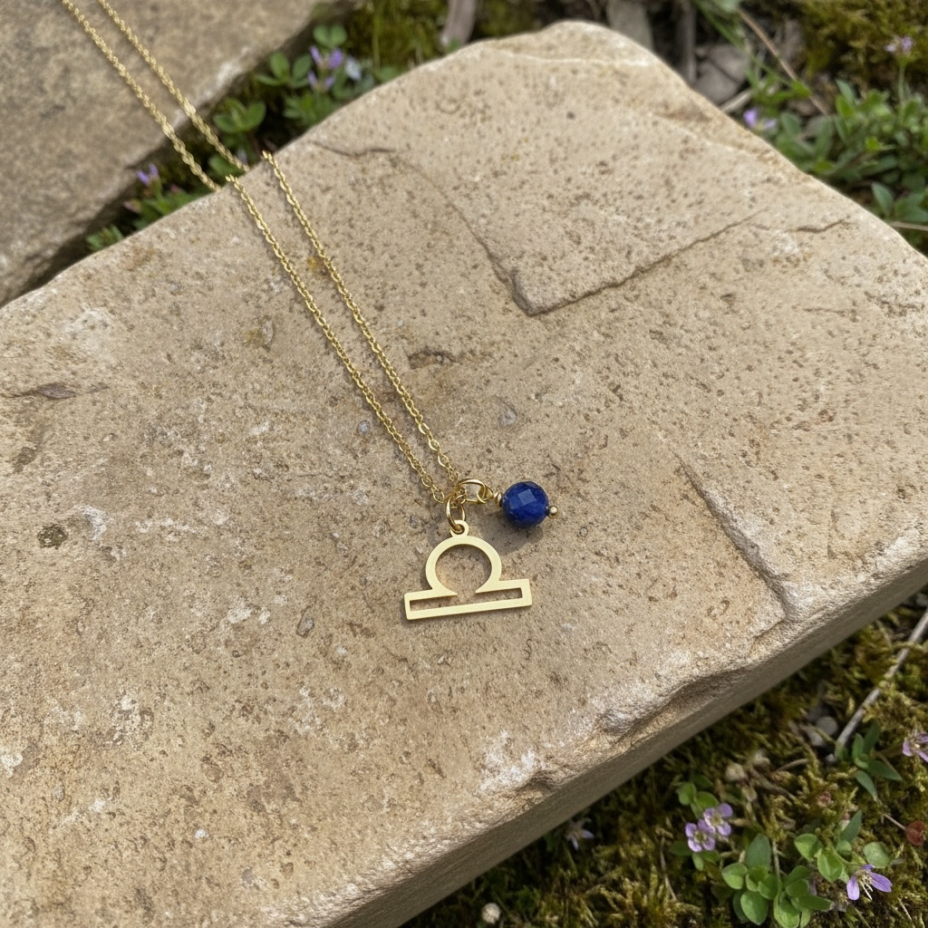 Zarte Sternzeichenkette Waage mit Anhänger aus Lapislazuli – 18K vergoldeter Edelstahl