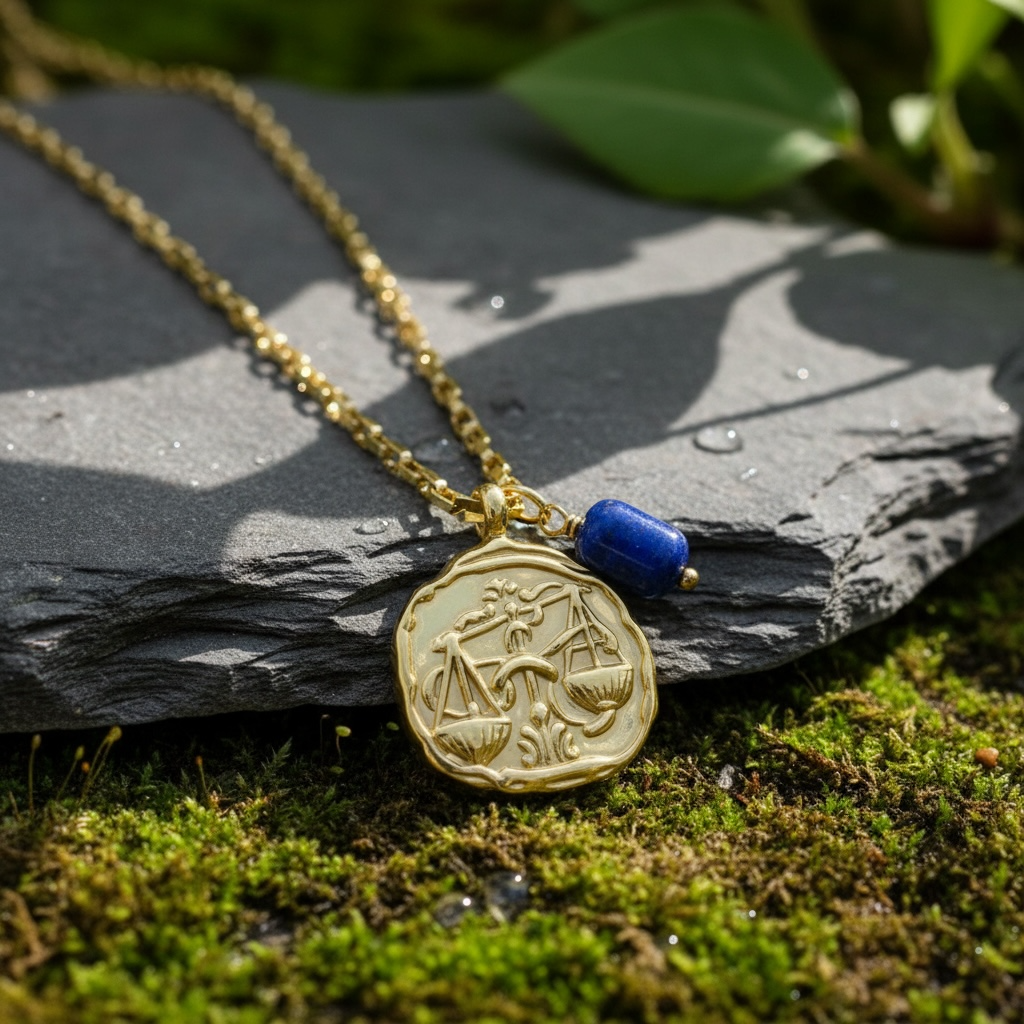 Sternzeichenkette Waage mit Anhänger aus Lapislazuli – 18K vergoldeter Edelstahl