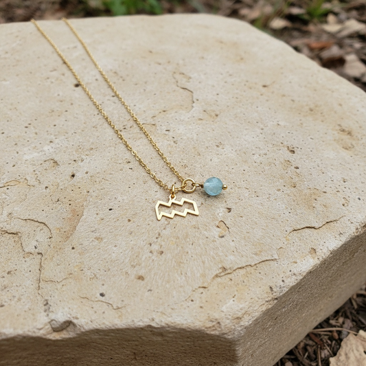 Zarte Sternzeichenkette Wassermann mit Anhänger aus Aquamarin – 18K vergoldeter Edelstahl