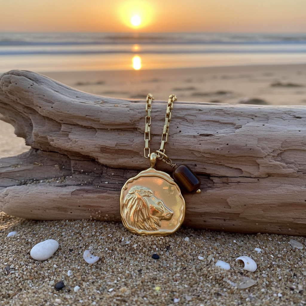 Sternzeichenkette Löwe mit Anhänger aus Tigerauge – 18K vergoldeter Edelstahl