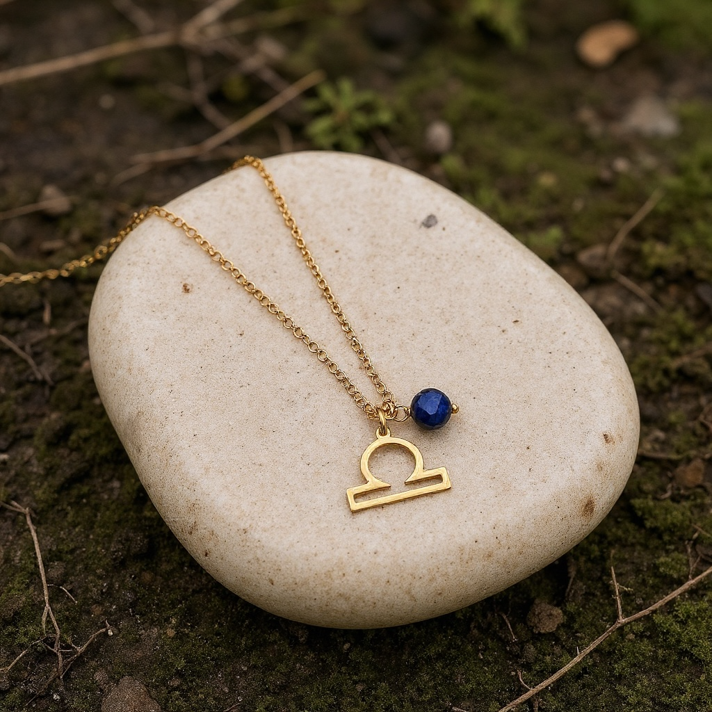 Zarte Sternzeichenkette Waage mit Anhänger aus Lapislazuli – 18K vergoldeter Edelstahl