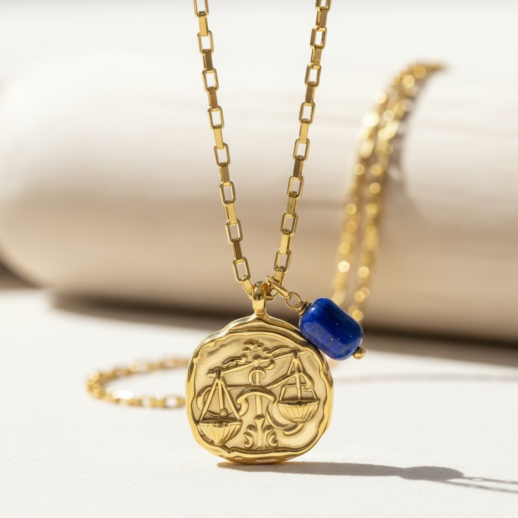 Sternzeichenkette Waage mit Anhänger aus Lapislazuli – 18K vergoldeter Edelstahl
