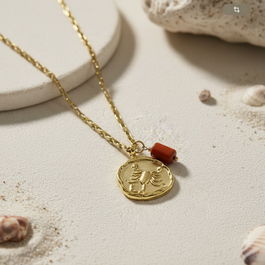 Sternzeichenkette Skorpion mit Anhänger aus rotem Jaspis – 18K vergoldeter Edelstahl