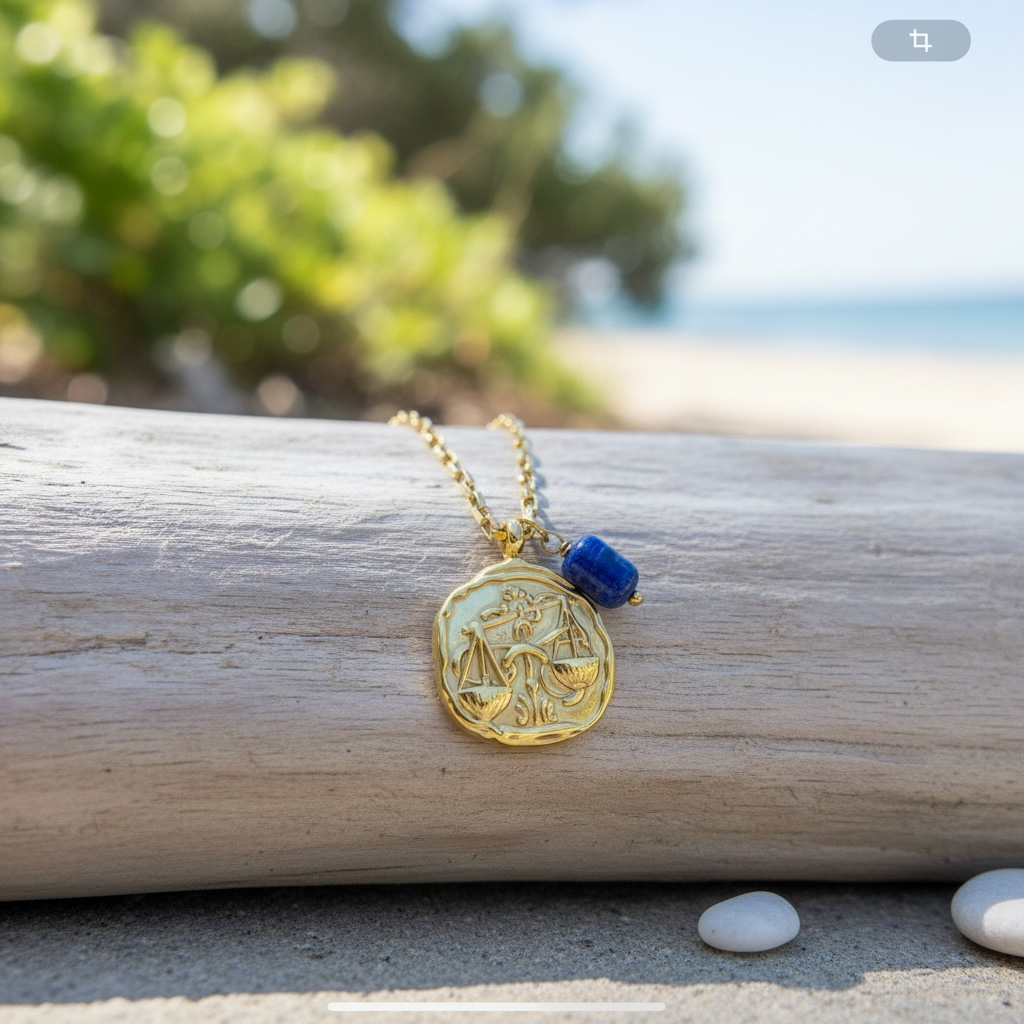 Sternzeichenkette Waage mit Anhänger aus Lapislazuli – 18K vergoldeter Edelstahl