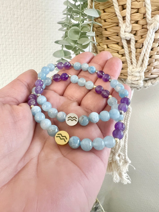 WASSERMANN ♒️ - Sternzeichen Armband mit Aquamarin und Amethyst