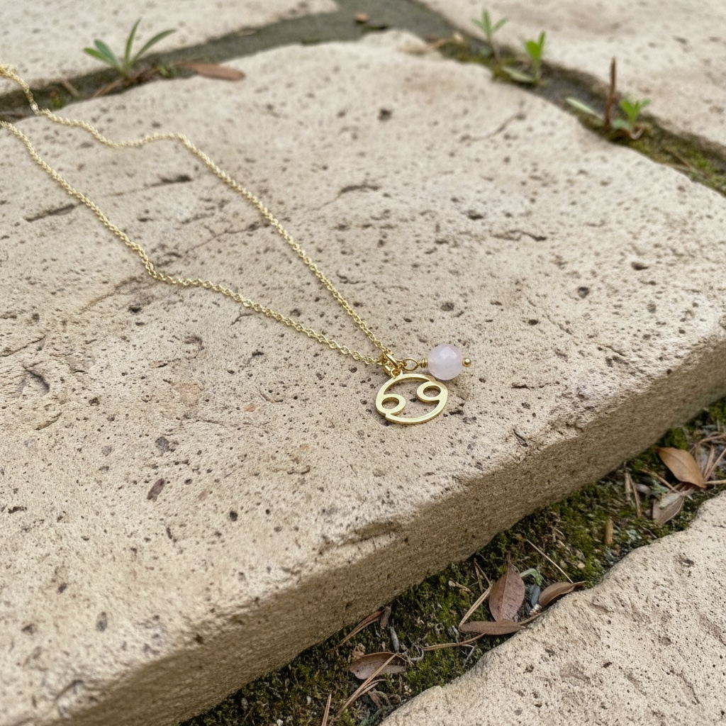 Zarte Sternzeichenkette Krebs mit Anhänger aus Mondstein – 18K vergoldeter Edelstahl