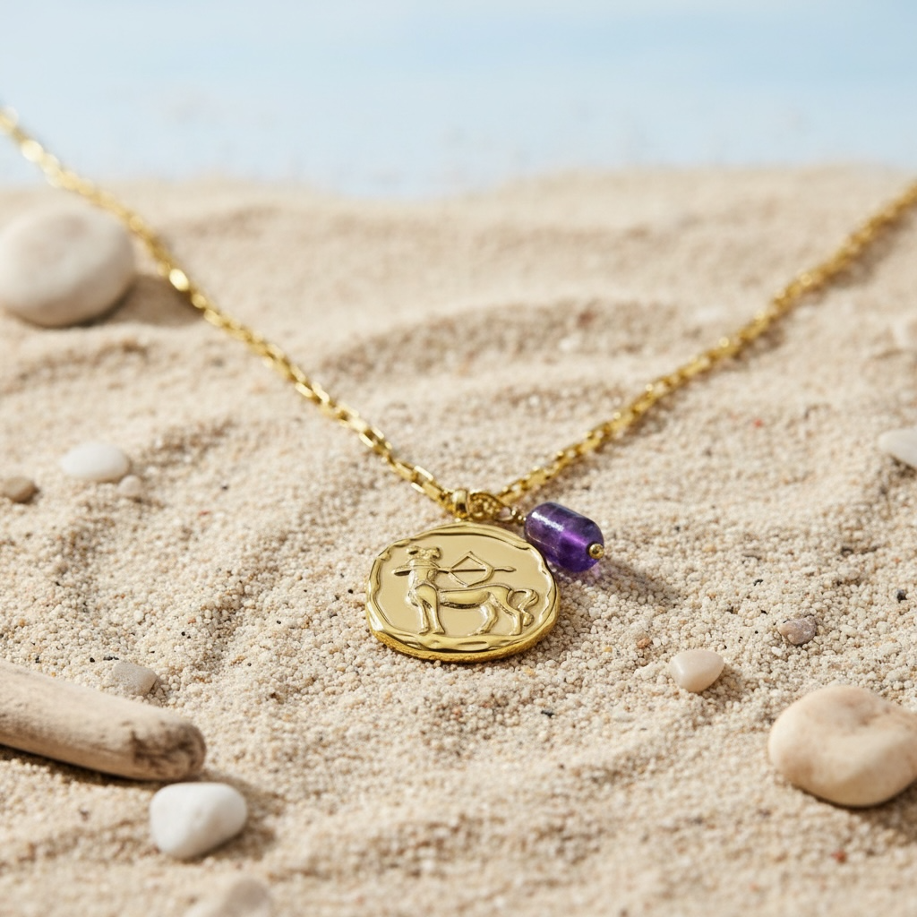 Sternzeichenkette Schütze mit Anhänger aus Amethyst – 18K vergoldeter Edelstahl