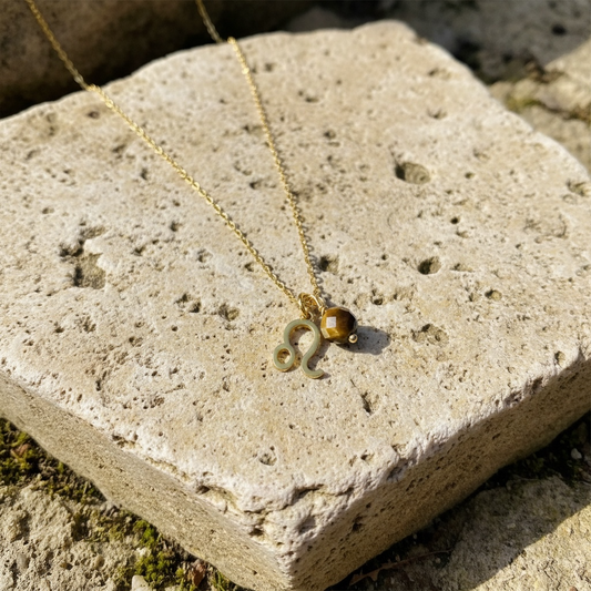 Zarte Sternzeichenkette Löwe mit Anhänger aus Tigerauge – 18K vergoldeter Edelstahl