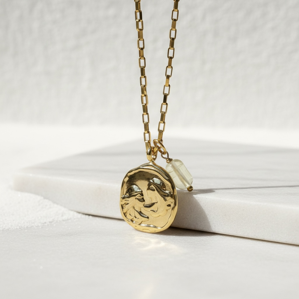 Sternzeichenkette Zwillinge mit Anhänger mit Citrin – 18K vergoldeter Edelstahl