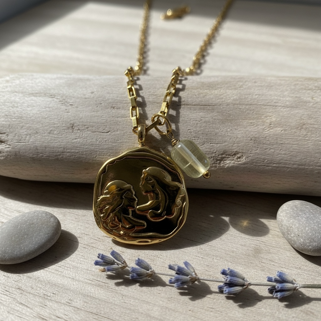 Sternzeichenkette Zwillinge mit Anhänger mit Citrin – 18K vergoldeter Edelstahl