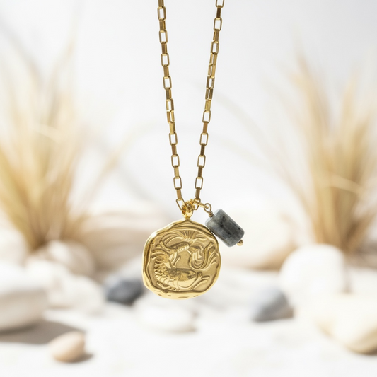 Sternzeichenkette Fische mit Anhänger aus Labradorit – 18K vergoldeter Edelstahl