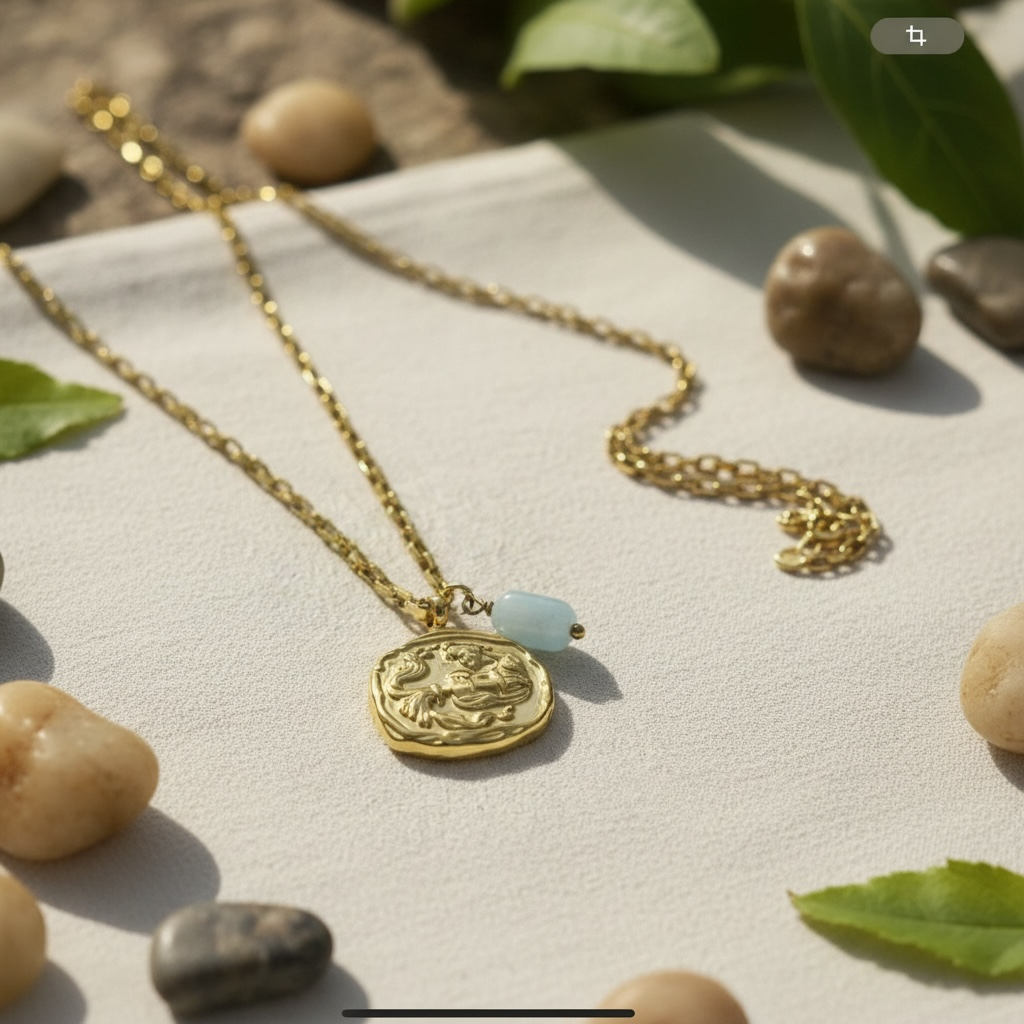 Sternzeichenkette Wassermann mit Anhänger aus Aquamarin – 18K vergoldeter Edelstahl