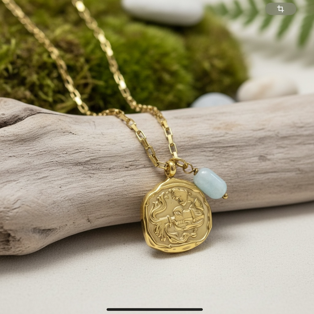 Sternzeichenkette Wassermann mit Anhänger aus Aquamarin – 18K vergoldeter Edelstahl