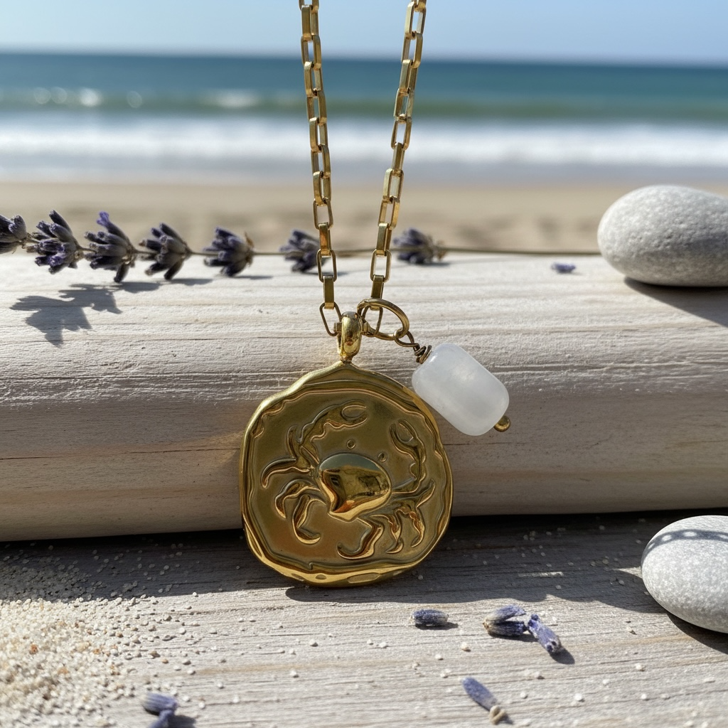 Sternzeichenkette Krebs mit Anhänger aus Mondstein – 18K vergoldeter Edelstahl