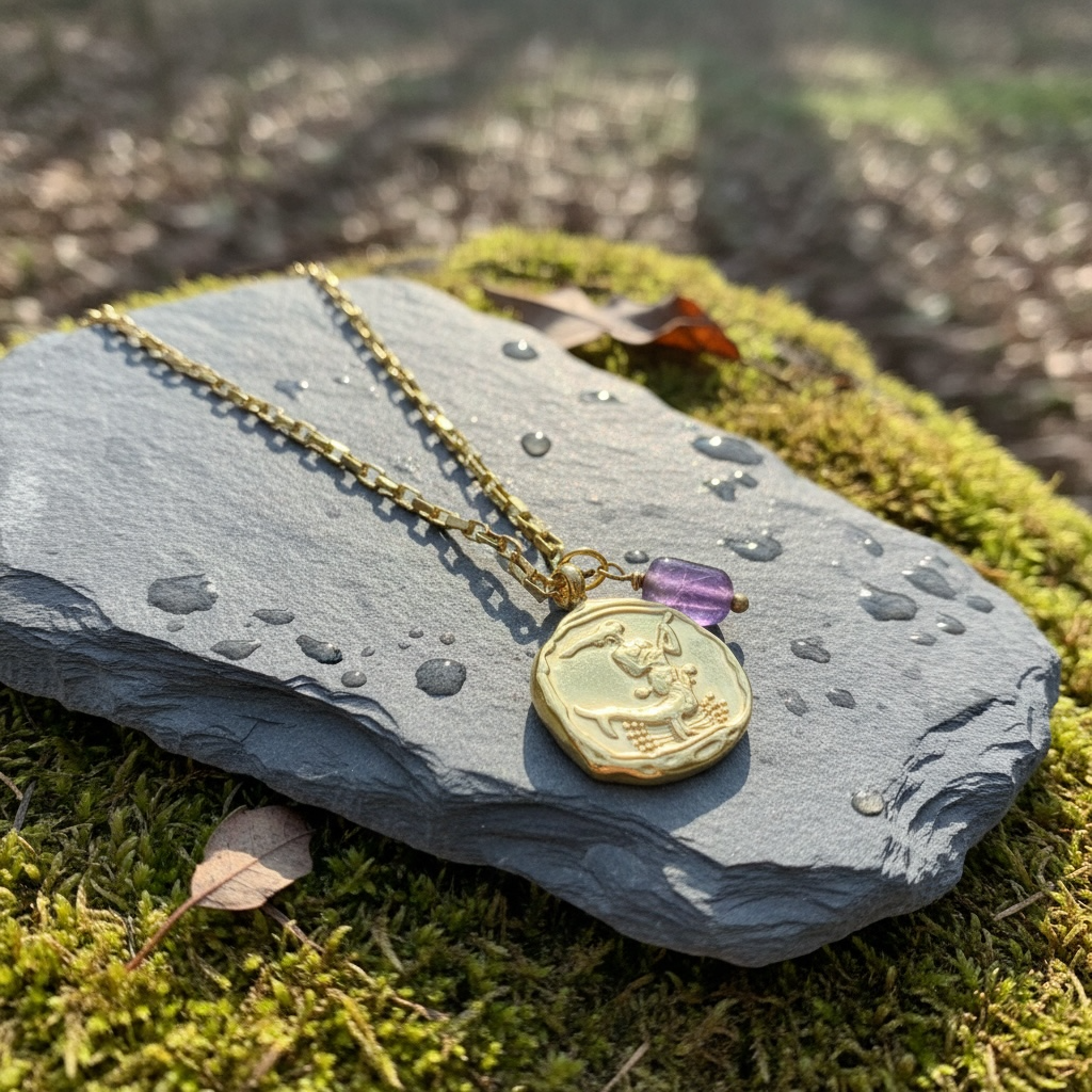 Sternzeichenkette Jungfrau mit Anhänger aus Amethyst – 18K vergoldeter Edelstahl