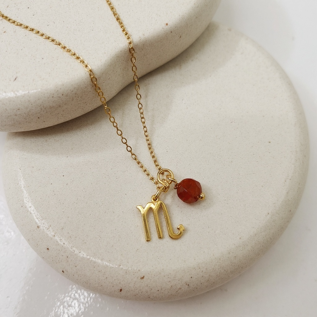 Zarte Sternzeichenkette Skorpion mit Anhänger aus rotem Jaspis – 18K vergoldeter Edelstahl