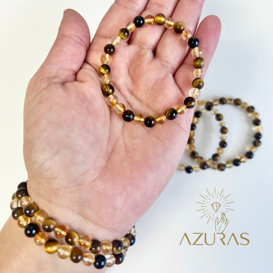 Goldene Kraft & Mut Citrin Tigerauge Mix Armband