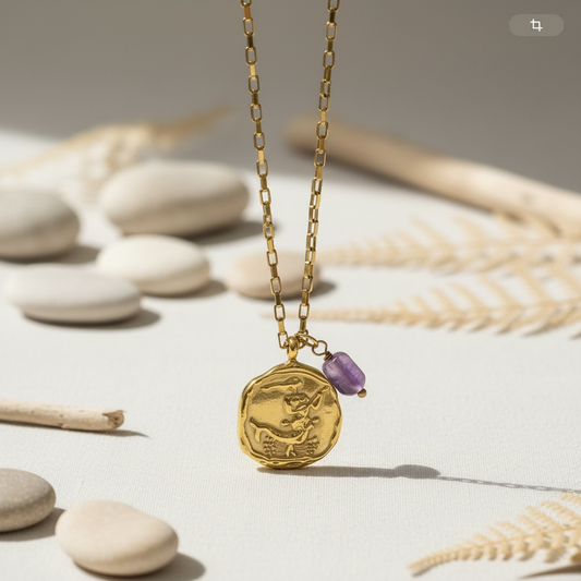Sternzeichenkette Jungfrau mit Anhänger aus Amethyst – 18K vergoldeter Edelstahl