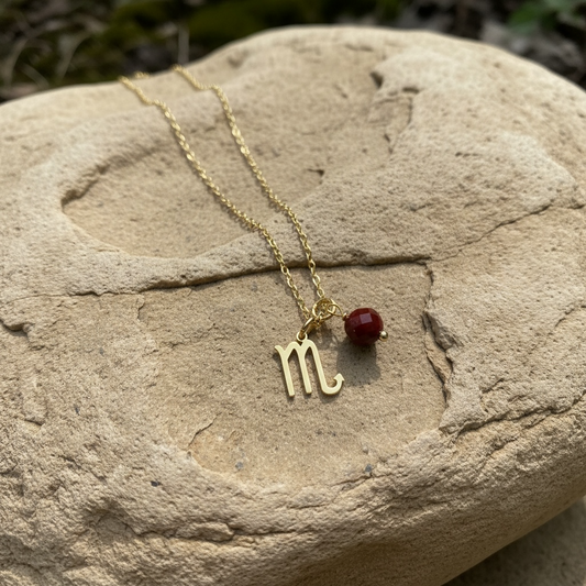 Zarte Sternzeichenkette Skorpion mit Anhänger aus rotem Jaspis – 18K vergoldeter Edelstahl