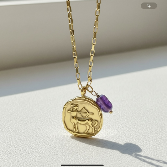Sternzeichenkette Schütze mit Anhänger aus Amethyst – 18K vergoldeter Edelstahl