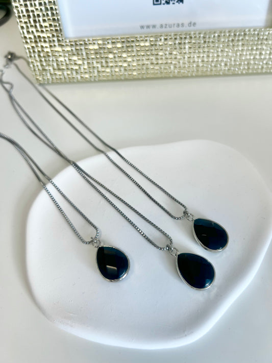 Obsidian Kette Edelstahl Silber farbig