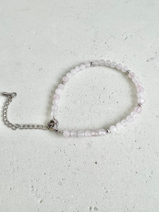 Rosenquarz facettiert Armband (Edelstahl versilbert)