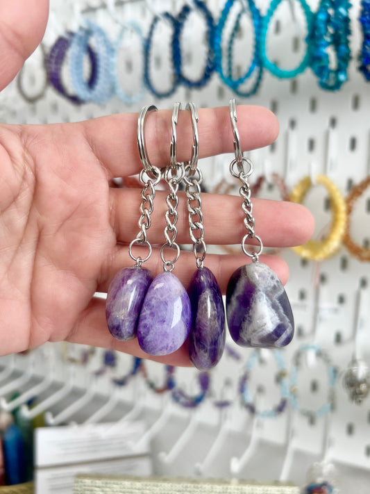 Amethyst Trommelstein Schlüsselanhänger