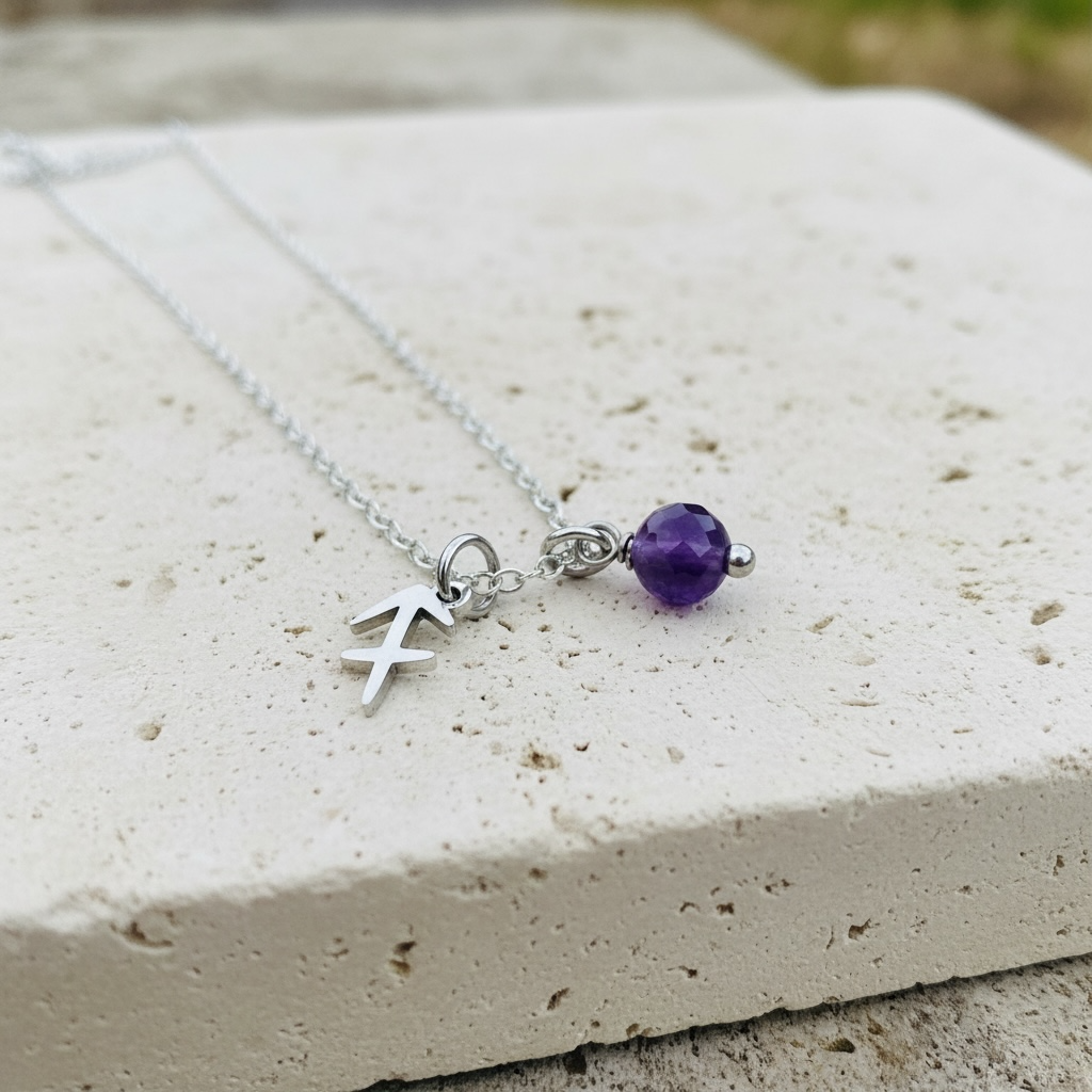 Zarte Sternzeichenkette Schütze mit Anhänger aus Amethyst – Farbe Gold oder Silber