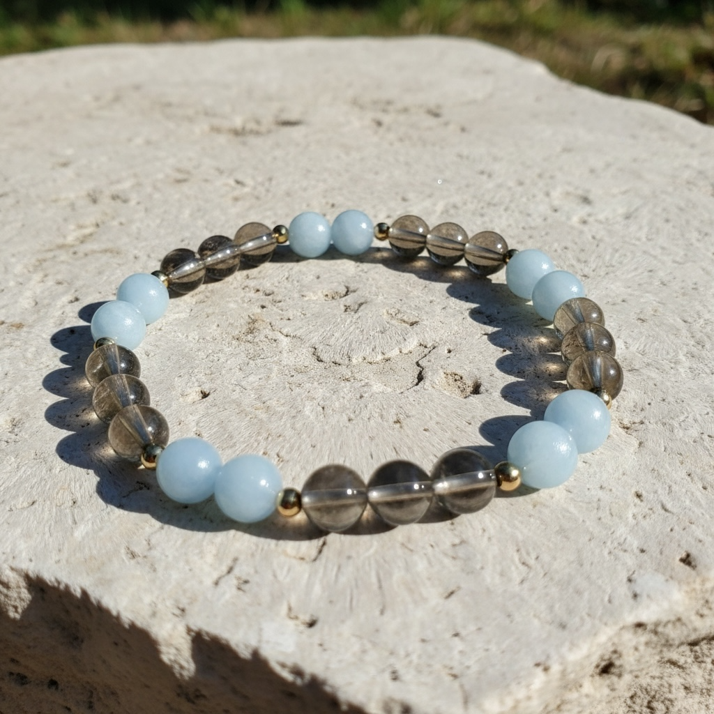 Fels in der Brandung Armband Angelit , Rauchquarz Mix