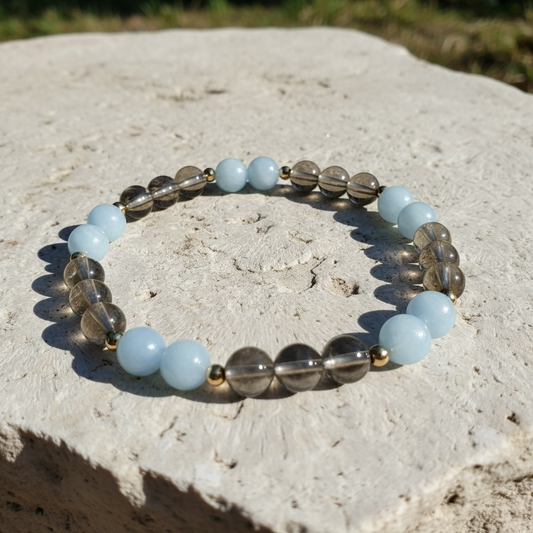 Fels in der Brandung Armband Angelit , Rauchquarz Mix