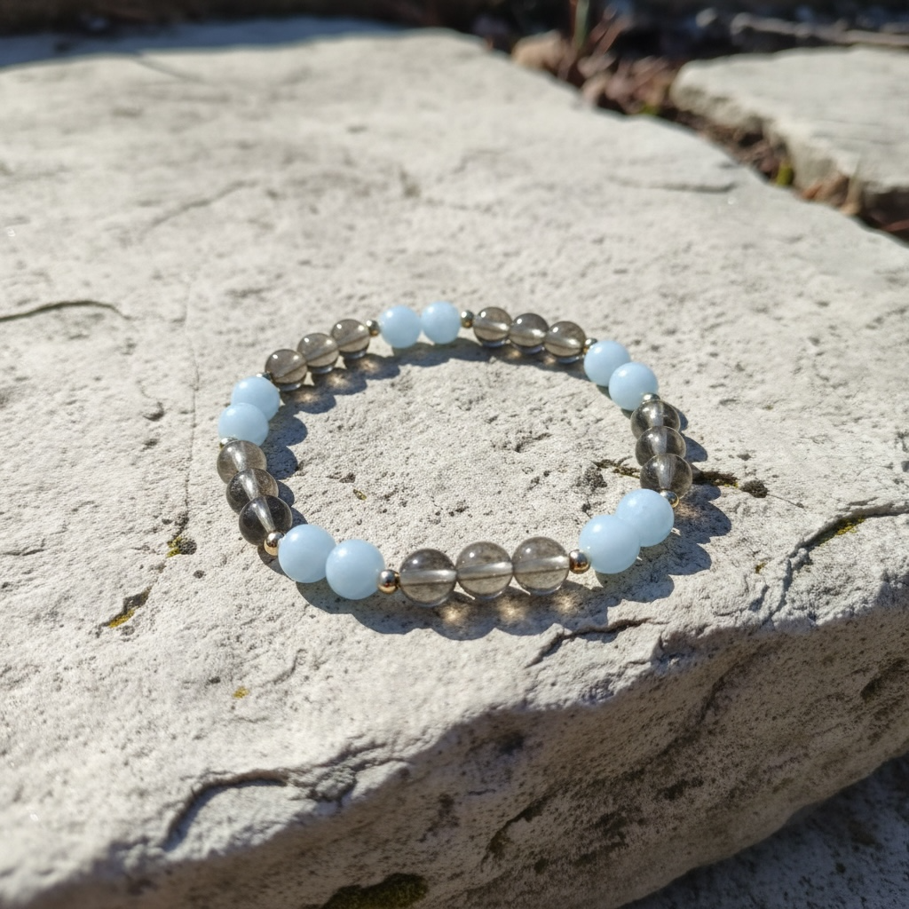 Fels in der Brandung Armband Angelit , Rauchquarz Mix