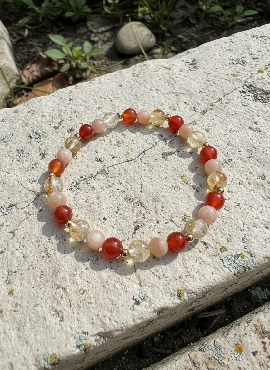 Edelstein-Armband „Sonnenkraft" mit Citrin, Sonnenstein & Karneol