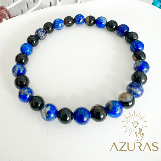 "Nazar Armband" - Lapislazuli & Schwarze Streifen Achat Mix